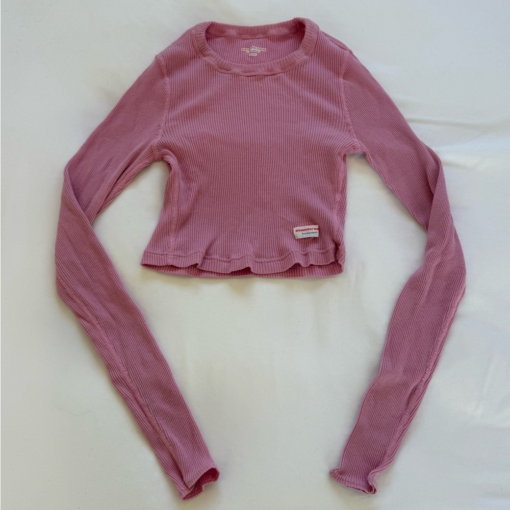 Alexander Wang Pink Ribbed Long Sleeve Top